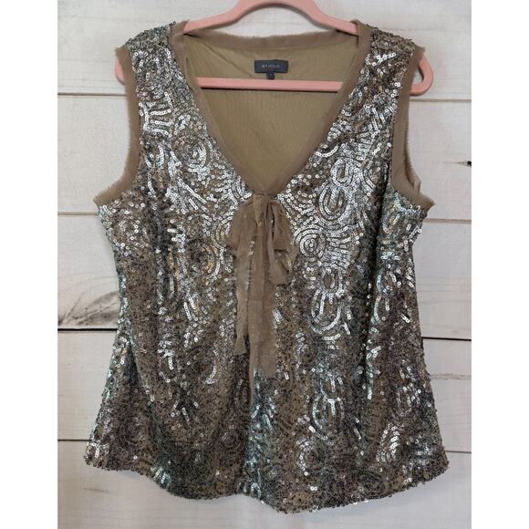 Et Vous Blouse Sz L Sequins Holiday Party Festive - Picture 1 of 6